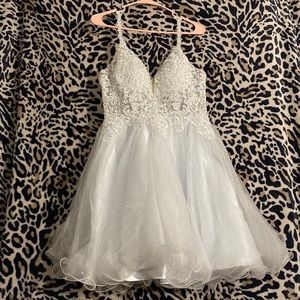Sparkly Formal/ Quince White Dress with Rhinestone Floral design